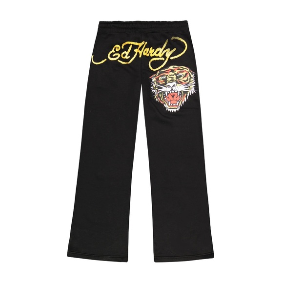 Ed Hardy Pants - Ed Hardy | NWT Y2K Black Retro Tiger Print Flare Fleece Sweatpant, Size S